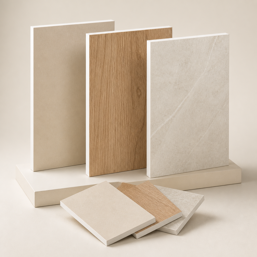 Custom WPC Foam Board with Wood and Stone Finishes